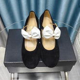 HIGH MARY JANE SHOES BLACK SUEDE WITH WHITE BOW